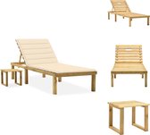 vidaXL loungeset - houten ligbed met kussen en tafel - verstelbare rugleuning - geïmpregneerd grenenhout - 200x70cm - Ligbed