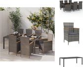 vidaXL Table de salle à manger en rotin - 190x90x75 cm - Zwart - Chaise Grijs - 6x Coussin - Assemblage requis - Ensemble de jardin