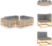vidaXL Loungebank set - Massief grenenhout - Grijs - 70 x 70 x 67 cm - Inclusief 8 hoekbanken - 4 middenbanken - 1 tafel - 12 zitkussens - en 20 rug/zijkussens - Tuinset