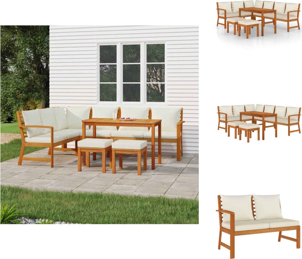 vidaXL 7-delige - Tuinset - met - kussens - massief - acaciahout crèmewit