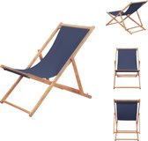 vidaXL Chaise de plage - Bois - Ajustable - Blauw - 60x98,5/100/106 cm - Cadre en bois d'eucalyptus - Siège étanche - Chaise de jardin