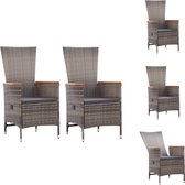 vidaXL Fauteuil en Poly Grijs - 58 x 62 x 108 cm - Dossier réglable - Comprend 2 chaises et coussins - Chaise de jardin