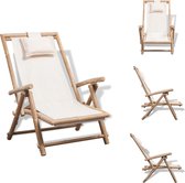 vidaXL Chaise longue Bamboe - Mobilier de jardin - 62 x 86 x (71-91) cm - Toile Wit - Chaise de jardin