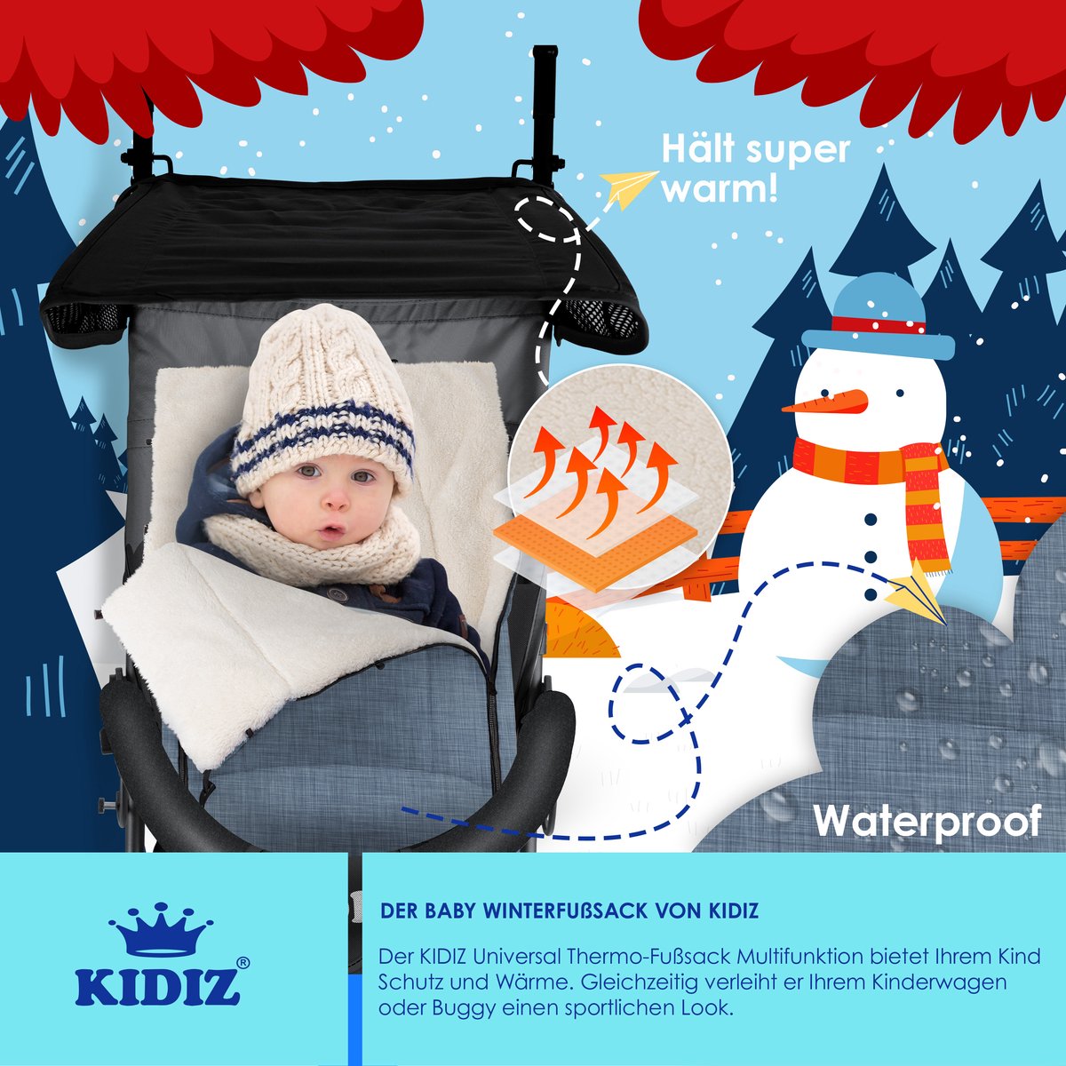 KIDIZ® Voetenzak voor Autostoeltje en Buggy met Ritssluiting - Baby Slaapzak Deken voor Maxi-Cosi & Wandelwagen / Kinderwagen - Jeans-Grijs – foto 6