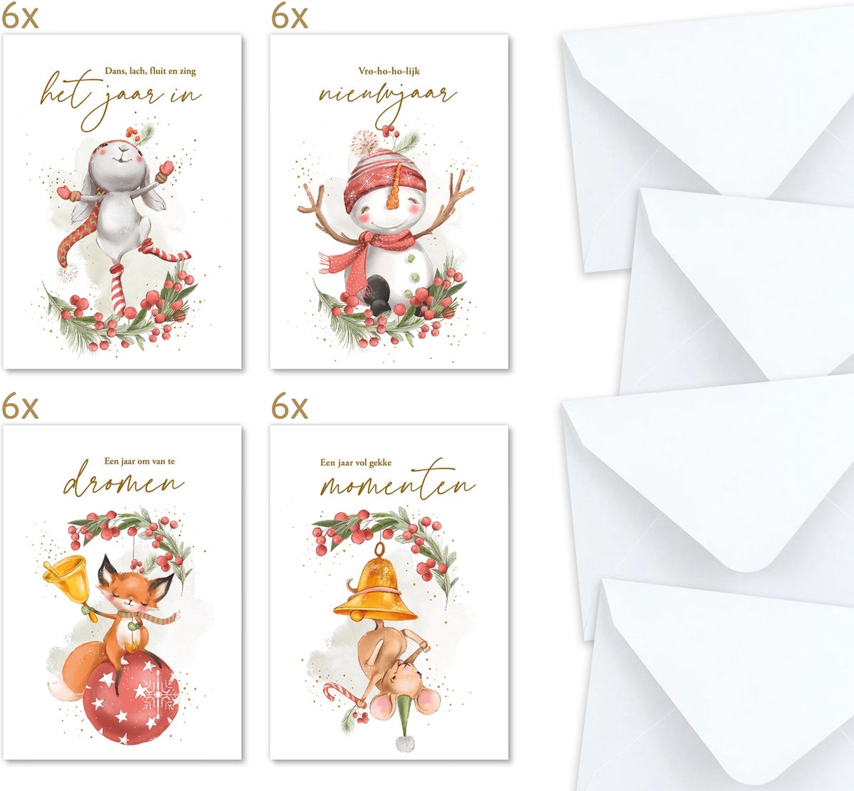 24 SCHATTIGE kerstkaarten / nieuwjaarskaarten met enveloppen bol