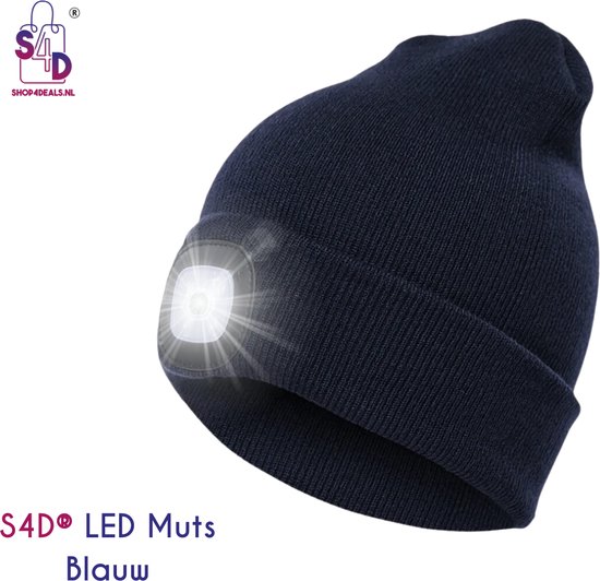 S4D® - Muts LED Verlichting - Muts Heren en Dames - Sportmutsen - Beanie Muts - Hoofdlamp - Onze Size - Blauw