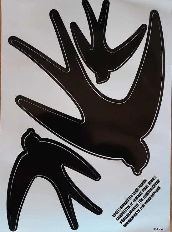 Vogel silhouetten voor ramen - zwart - zwaluwen - 3 stuks op vel.