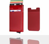 Walletstreet Uitschuifbare Pasjeshouder Slim-Fit Plus Collection Aluminium Creditcardholder/Card Protector Anti-Skim/ RFID 7 Pasjes Met Plakwallet – Voor Mannen & Vrouwen -Kerstcadeau Ideale Geschenk- Rood/Red