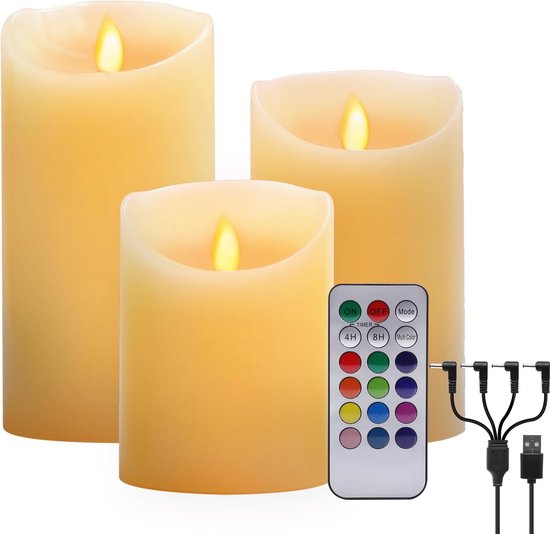 Oplaadbare waxinelichtjes - LED Waxinelichtjes - 3 stuks - Met afstandsbediening - Flikkeren - Verschillende kleuren - Verschillende hoogte - Oplaadbare kaarsen - Oplaadbare theelichtjes