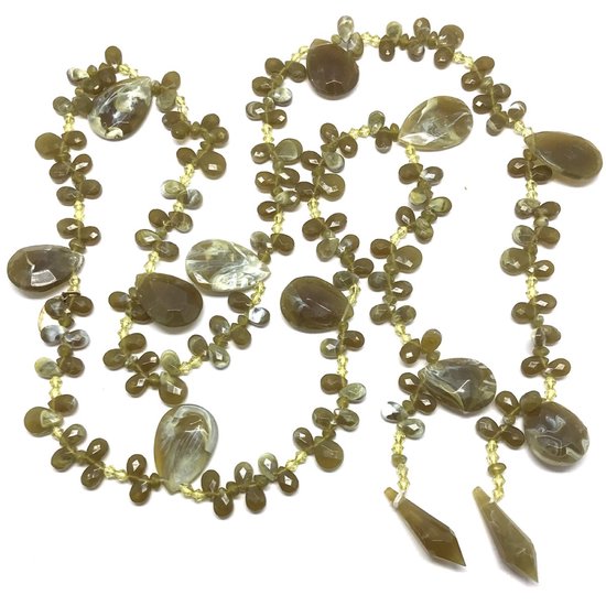 Behave Lange knoop ketting - groen - wit -120cm