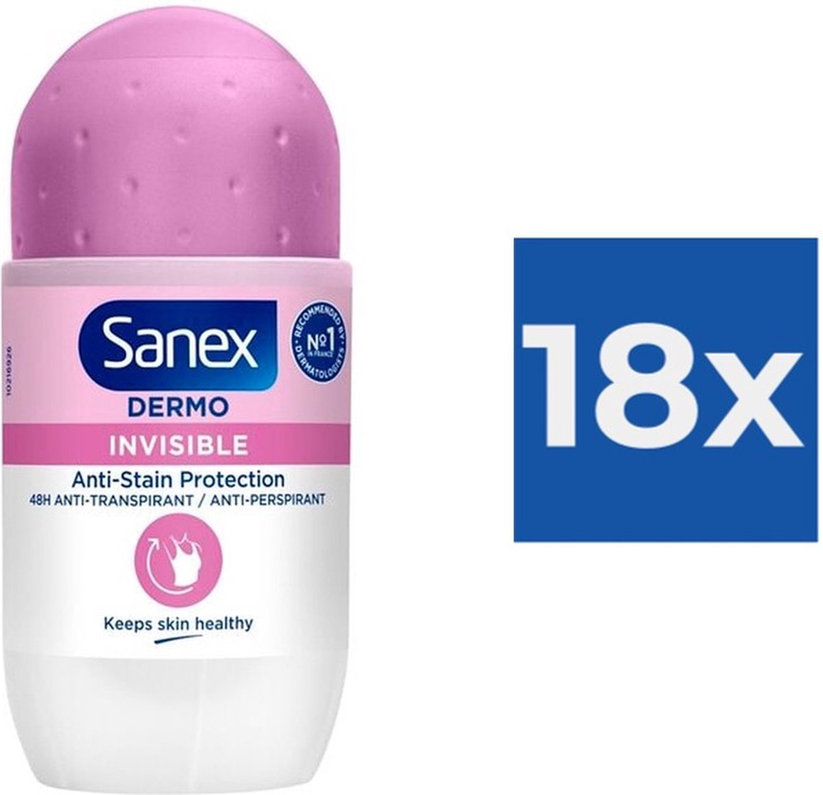 Sanex Deo Roller - Dermo Invisible Anti White Marks - 18 x 50 ml