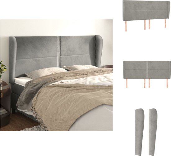 Foto: Vidaxl hoofdeind bedbouw volledige uitstraling zacht fluweel stevige poten verstelbare hoogte comfortabele ondersteuning lichtgrijs stof massief larikshout 203x23x118 128 cm bedonderdeel