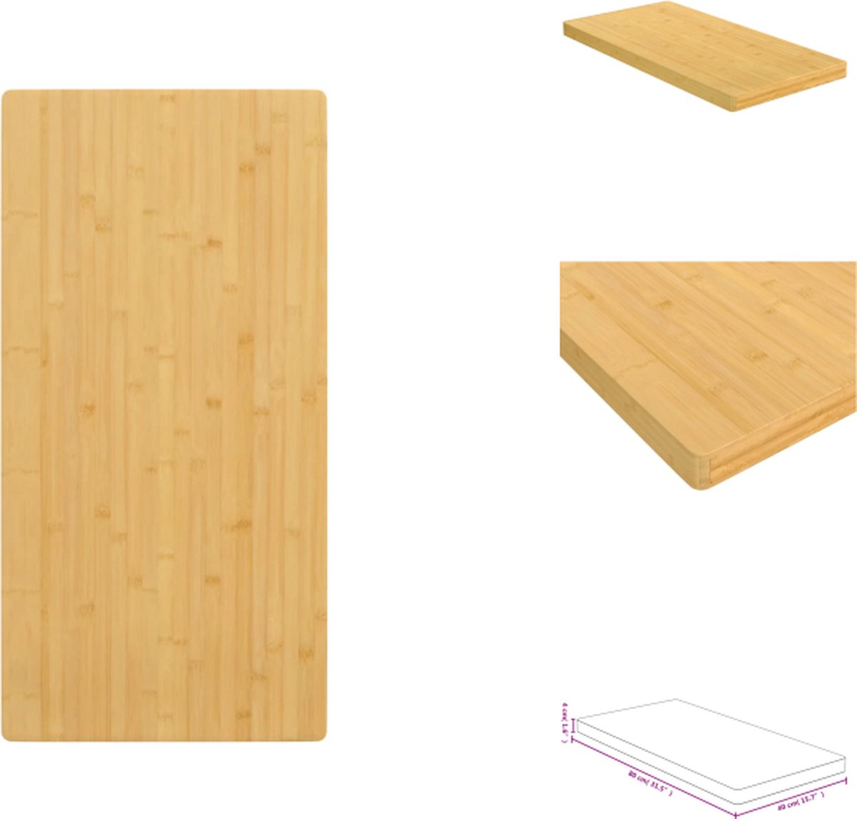 vidaXL Bamboe Tafelblad - 40 x 80 x 4 cm - Duurzaam bamboe - Veelzijdig ...