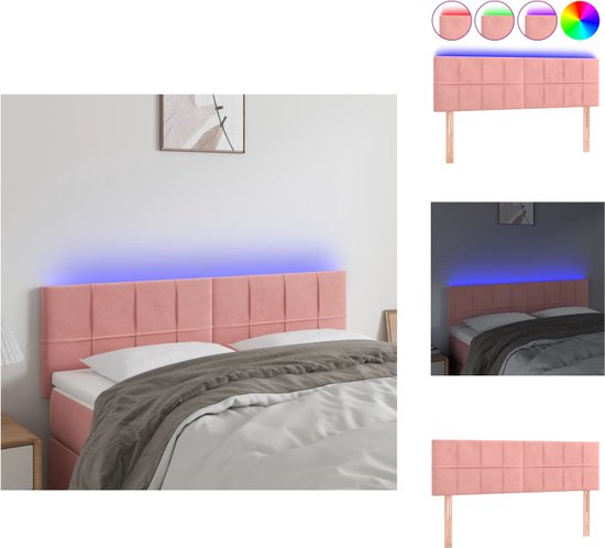 vidaXL Hoofdeind LED-fluwelen bedhoofdbord - 144 x 5 x 78/88 cm - roze - Bedonderdeel