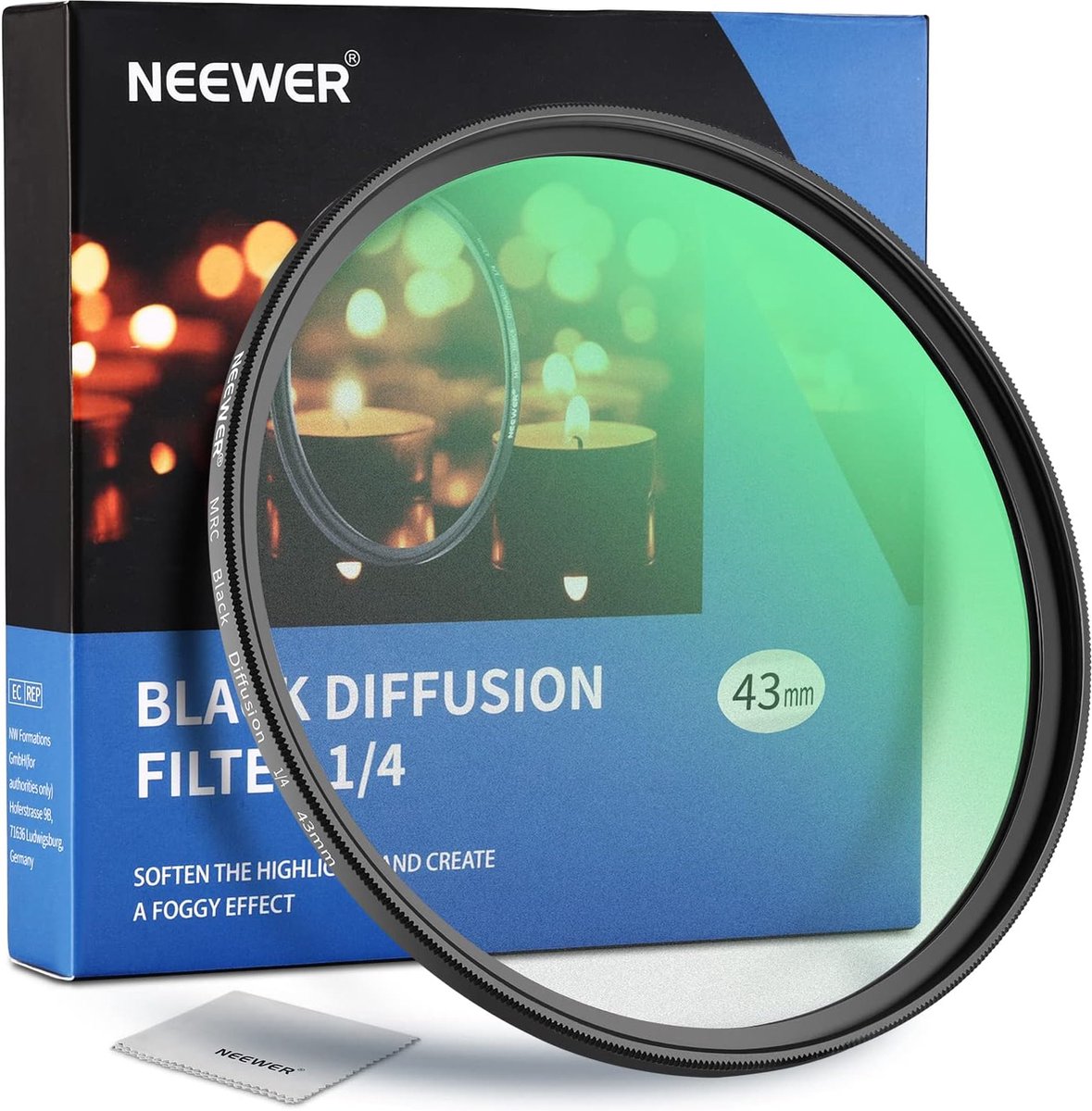 Neewer® - 43mm Zwart Diffusie 1/4 Filter Mist Dromerig Cinematisch Effect Filter Ultradun Waterbestendig Krasbestendig HD Optisch Glas, 30 Laagse Nano Coatings voor Video/Vlog/Portretfotografie