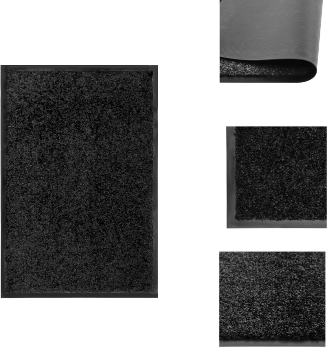 VidaXL Deurmat Binnen buitenmat 60x40 cm Anti-slip PVC 100% polyamide Wasbaar Zwart Deurmat