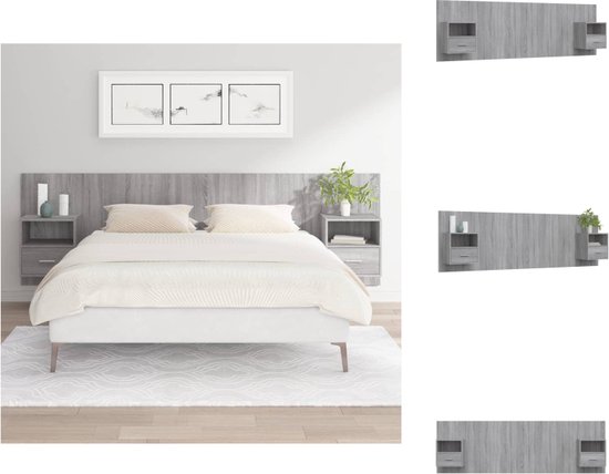 vidaXL - Hoofdbord met kastjes - Grijs Sonoma Eiken - 160 x 1.5 x 80 cm - Opbergruimte - Bedonderdeel