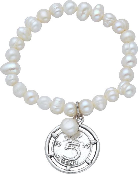 Bracelet Behave Stretch avec perles d'eau douce et breloque en forme de pièce de monnaie