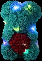 Livano Rozen Teddy Beertje - Rozen Beer - Rose Bear - Valentijn Cadeautje Voor Haar & Hem - Vrouw - Turqoise Met Licht