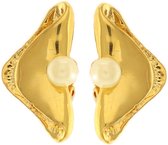 Behave Dames clip oorbellen goud-kleur met parel 3,5cm