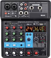 Console de mixage Velox 4 canaux - Avec Bluetooth et USB - Fonction carte son - Mini table de mixage studio - Table de mixage son - Audio - DJ - Podcast - Zwart