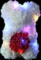 Livano Rozen Teddy Beertje - Rozen Beer - Rose Bear - Valentijn Cadeautje Voor Haar & Hem - Vrouw - Wit Met Licht