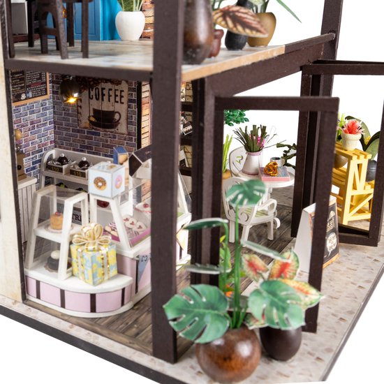 Crafts&Co Kit de construction miniature Adultes – Bois – Maison de poupée DIY – Cadeau de Noël – Café