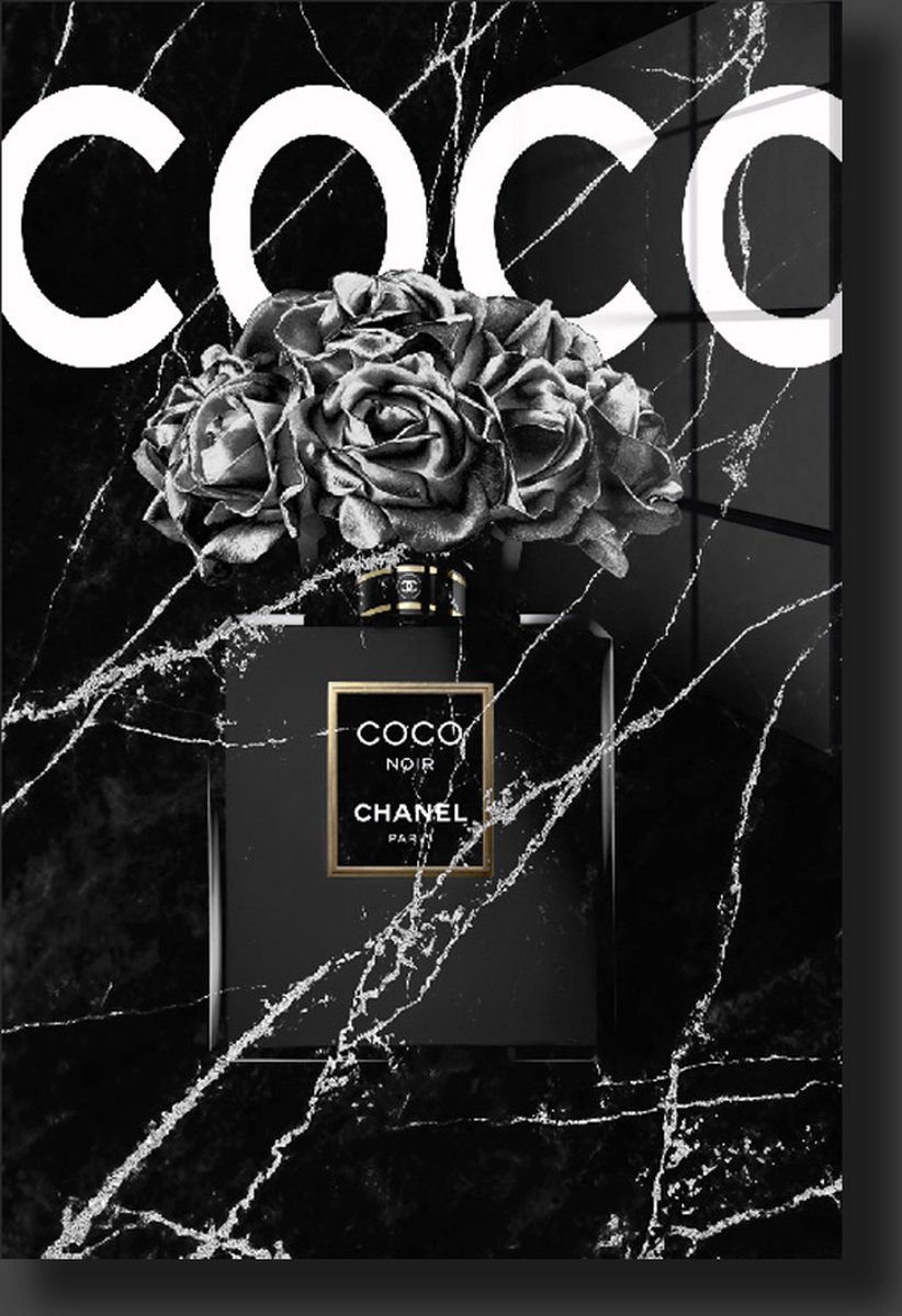 Coco chanel black mermer schilderij op plexiglas 80x120cm