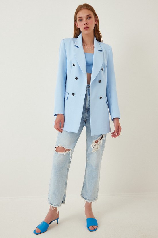 PrinStory Damesblazer met 3/4 geplooide mouwen, zakblazer voor bedrijf en kantoor, sportief jack, trenchcoat, roze (hot pink), 36-38