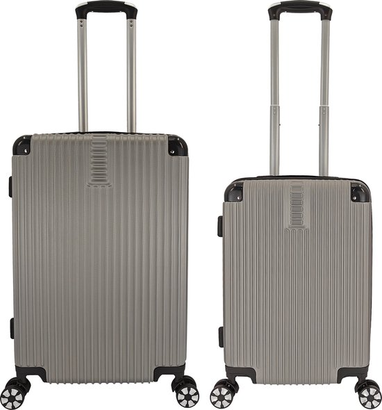 SB Travelbags 2 delige bagage kofferset 4 dubbele wielen trolley - Grijs - 65cm/55cm