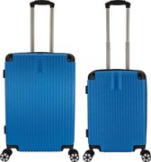 SB Travelbags 2 delige bagage kofferset 4 dubbele wielen trolley - Blauw - 65cm/55cm