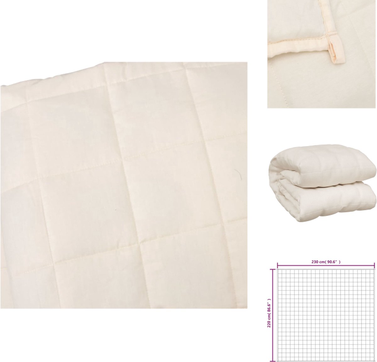 vidaXL Verzwaringsdeken - Verzwaringsdekens - Deken - Beddengoed - Verzwaringsdeken 220x230 cm 15 kg stof lichtcrèmekleurig