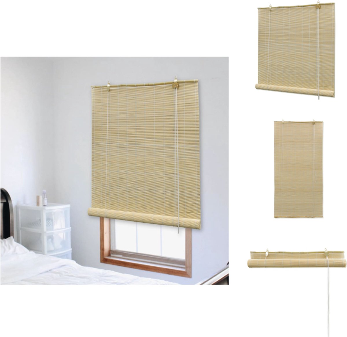 vidaXL Bamboe Rolgordijn - Naturel - 80 x 220 cm - Privacy en Lichtfilterend - Eenvoudige Reiniging - Eenvoudige Bevestiging - Jaloezie