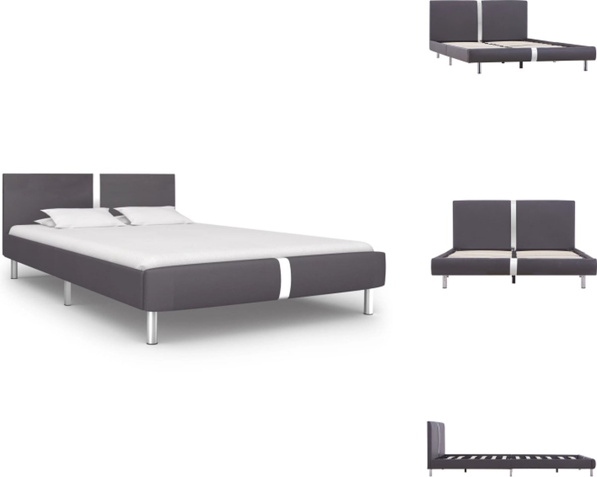 VidaXL Bedframe Klassiek design Gepoedercoat ijzer en MDF Stalen poten Grijs 211 x 145 x 70 cm Geschikt voor matras van 140 x 200 cm Matras niet inbegrepen Bed