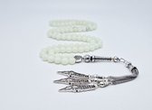 Tasbih 99 Kralen Natuursteen "Maan licht" – Met tassel Metaal -Tasbeeh 8 mm diameter van de korrel - Model20- Een cadeau voor Moederdag en Vaderdag