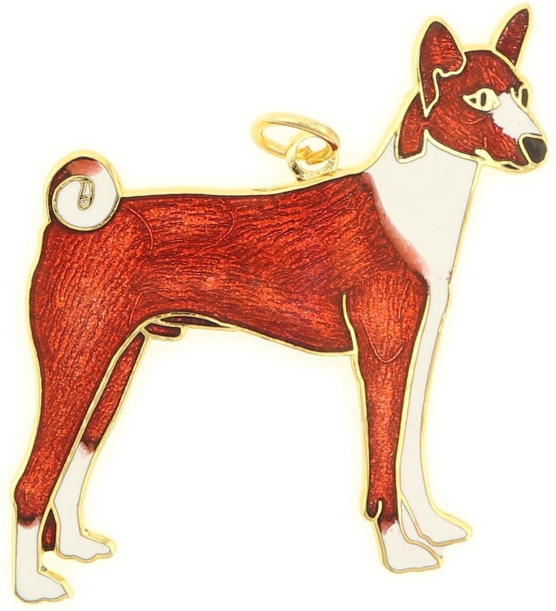 Behave - Hanger hond basenji rood wit emaille goudkleur - dierenstijl