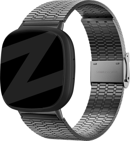 Bandz verstelbare stalen band geschikt voor Fitbit Versa 3 / Fitbit Sense - Hoogwaardig metalen materiaal smartwatch bandje - Inclusief horloge inkortset - zwart stalen bandje