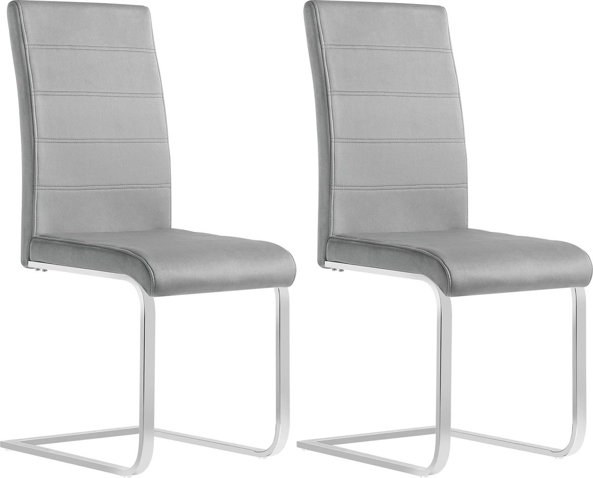 BukkitBow Eetkamerstoel / Keukenstoel - Cantilever Stoel - Velvet/Fluweel Stoel - met Metalen Onderstel - Zithoogte 48.5CM - Set van 2 Stuks - Donker Grijs