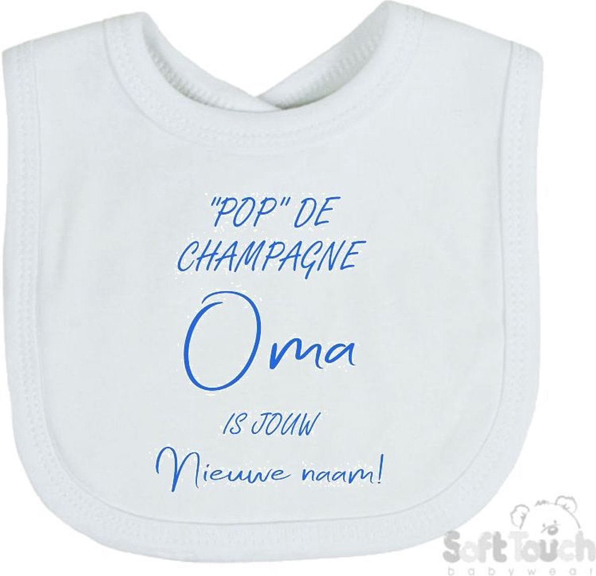 Goedkoopste Soft Touch Slabber Slabbetje Slab Pop de champagne Oma is jouw nieuwe naam! Unisex Katoen Wit/blauw Maat 33x22 Cm