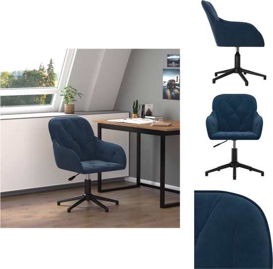 vidaXL Kantoorstoel Velvet - Blauw 56x61.5cm - Draaibaar - Verstelbare Hoogte - Bureaustoel