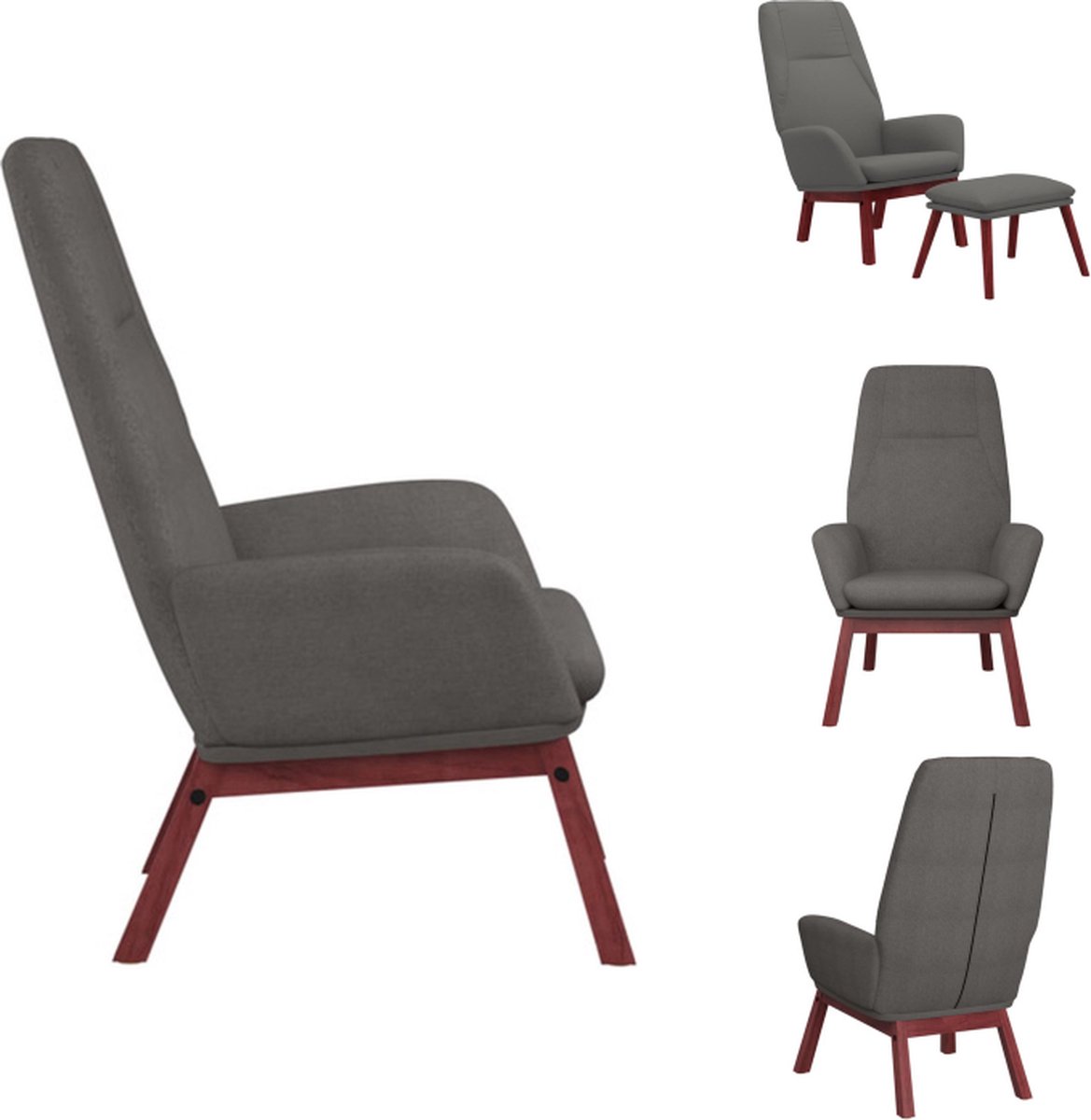 VidaXL Relaxstoel Relaxstoelen 70 x 77 x 94 cm Duurzaam lichtgrijs stof Massief rubberwood Fauteuil