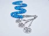 Tasbih 99 Kralen Natuursteen "Blauwe Agaat" – Met tassel Metaal -Tasbeeh 8 mm diameter van de korrel - Model12- Een cadeau voor Moederdag en Vaderdag