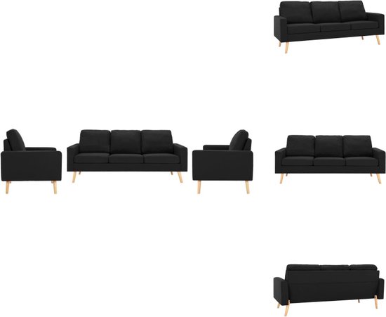 vidaXL Bankenset - Zwarte stoffen bekleding - Houten frame - Comfortabele zitervaring - Set van 1 fauteuil - 1 tweezitsbank en 1 driezitsbank - Afmetingen- 77 x 71 x 80 cm - 130 x 76 x 82.5 cm - 184 x 76 x 82.5 cm - Bank