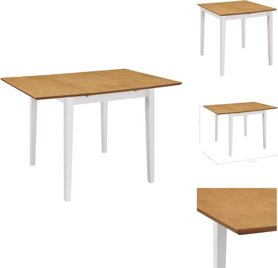 vidaXL Eettafel Verlengbaar - Wit/Bruin - (80-120) x 80 x 74 cm - Massief rubberwooden MDF tafelblad - Tafel