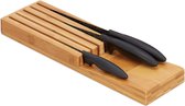 messenblok bamboe, messenhouder voor 5 messen, organizer voor in besteklade, 3,5 x 11 x 39 cm, natuur