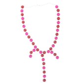 Behave Dames ketting zilver kleur met rode en roze stenen en hangers 46 cm