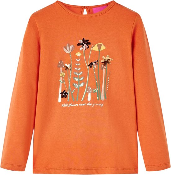vidaXL-Kindershirt-met-lange-mouwen-bloemenprint-104-oranjebruin