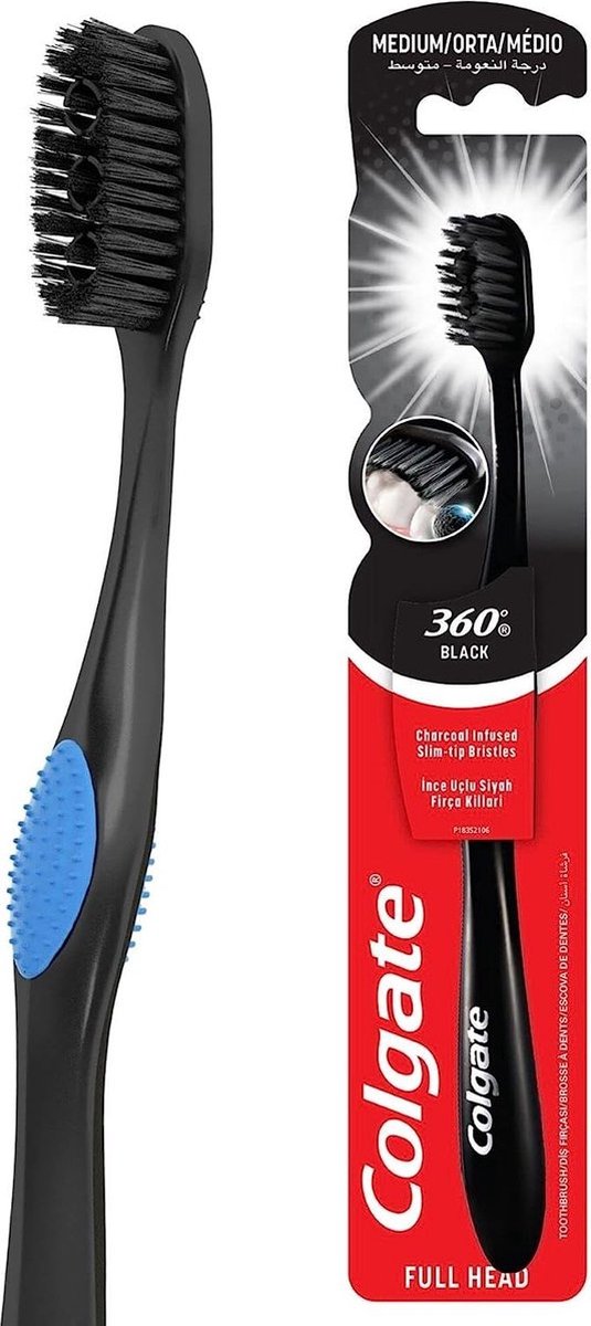 Colgate Tandenborstel - Charcoal Black 360 - Medium - Voordeelverpakking 3 stuks