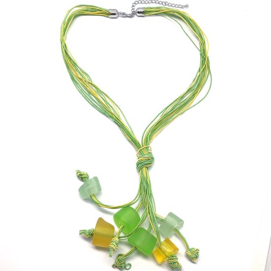 Behave Ketting - dames - ketting met hanger - groen - geel - kralen - 45 cm