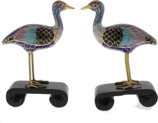 Behave Cloisonné vogel set - emaille vogeltjes - blauw - multi kleur - 9.5 cm
